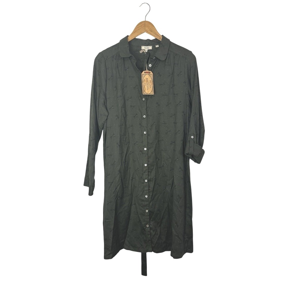 Fat Face Shelley Dragonfly Shirt Dress Womens Size US 8 UK 12 Green Tie Waist